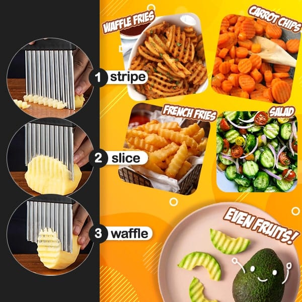 2 Pcs Wave Waffle Cutter and Crinkle Cutter Set Waffle Fry Cutter Potato  Cutter Stainless Steel Potato French Fry Cutter Slicer Crinkle Choppers